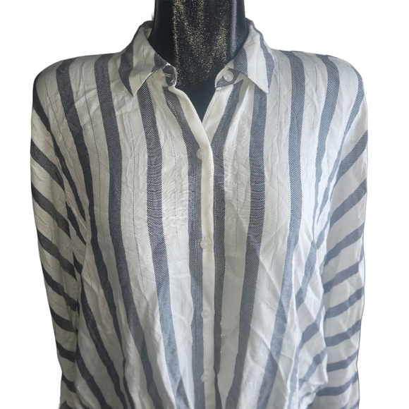 Jennifer Lopez White And Blue Striped Shirt M - Picture 2 of 7